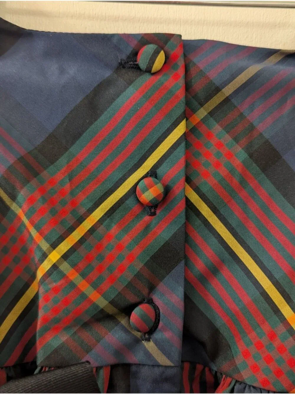 Ralph Lauren Holiday Tartan Girls Dress With Black Bow Sash & Back Buttons